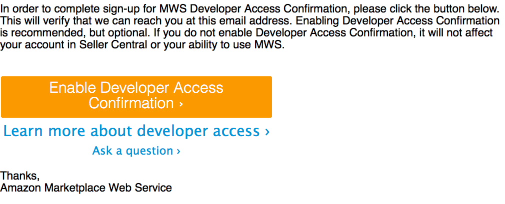MWS developer access confirmation