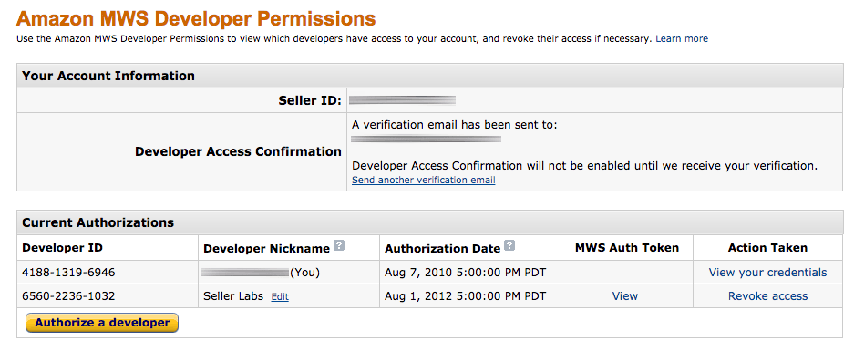 MWS permissions before confirmation