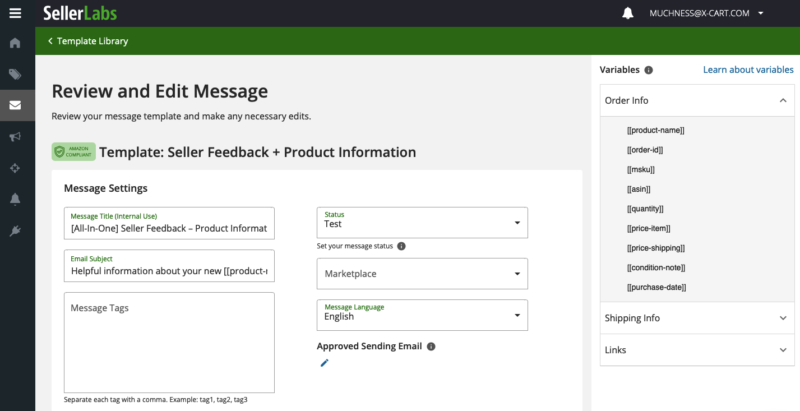 Editing email template in Seller Labs