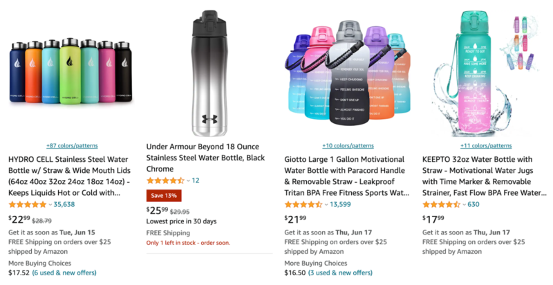 organic search results for water bottle