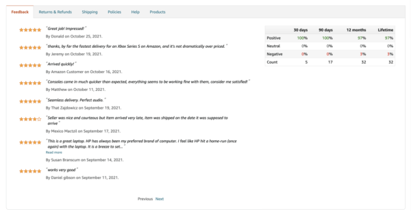 Amazon Seller Feedback
