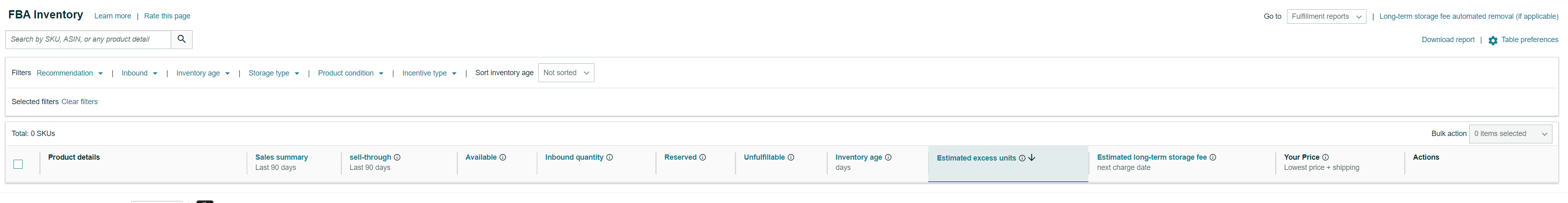 FBA inventory dashboard