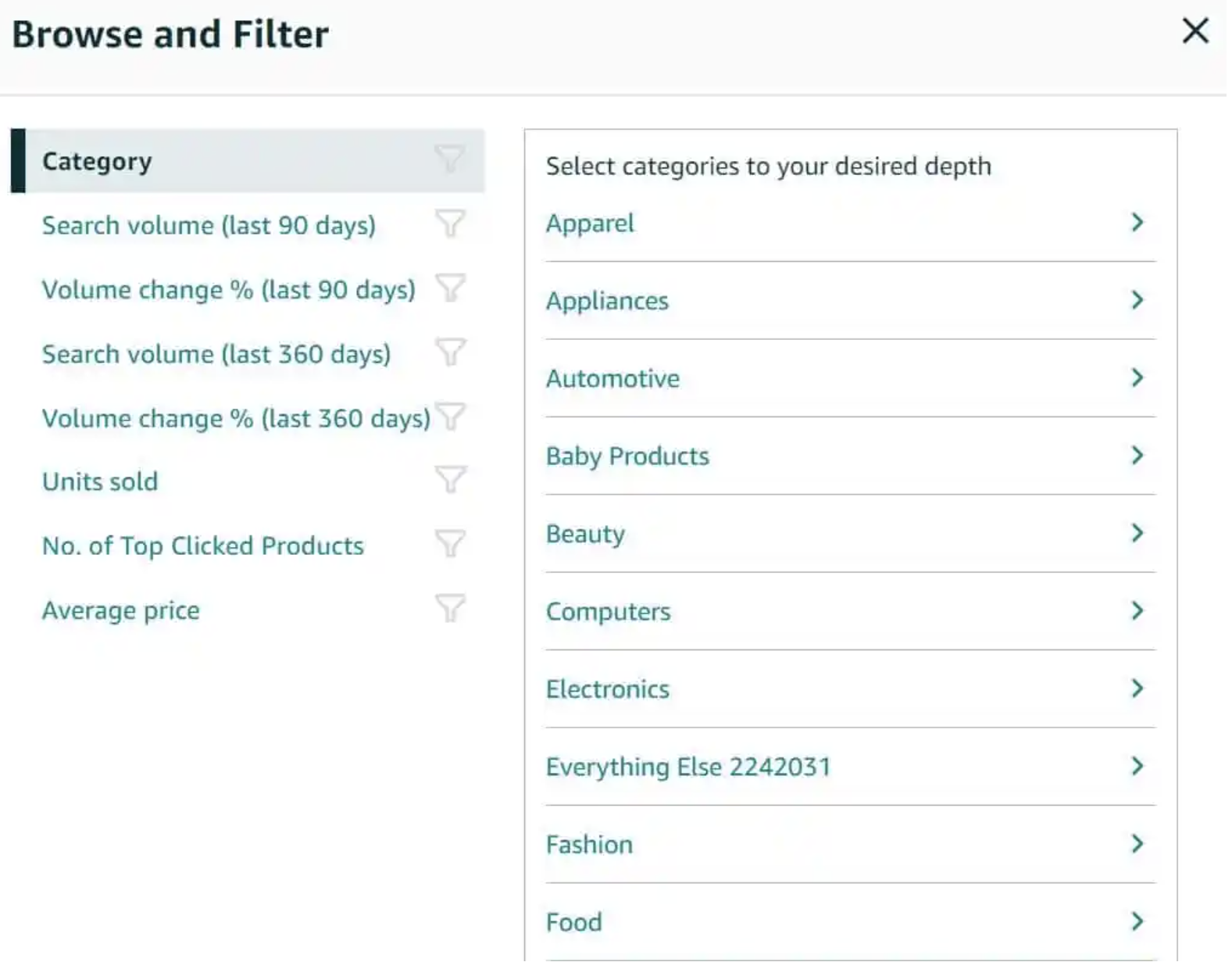 Opportunity Explorer (Filtering options)