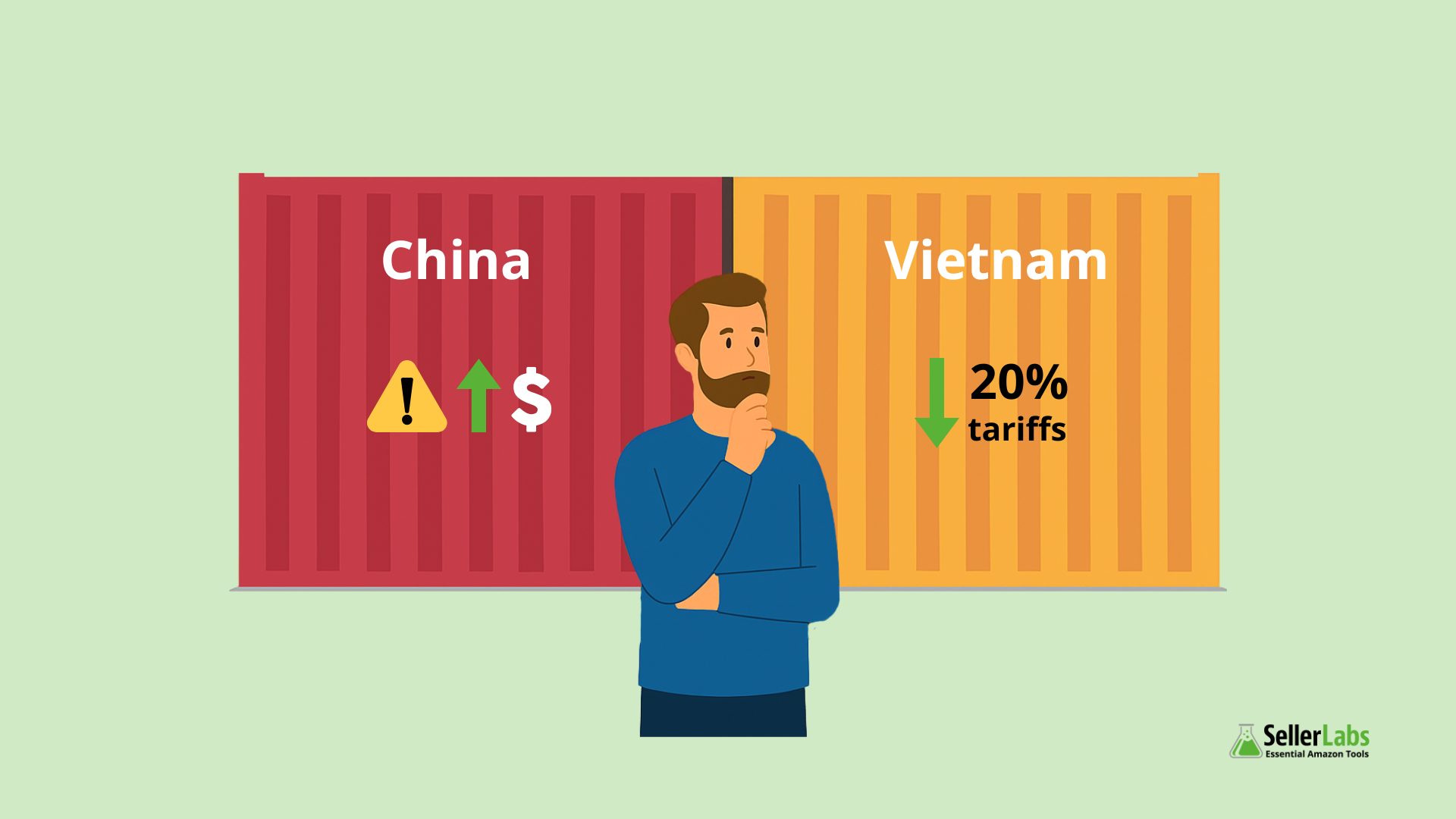 China vs Vietnam tariff comparison for Amazon sellers, showing rising costs vs. 20% tariff drop.