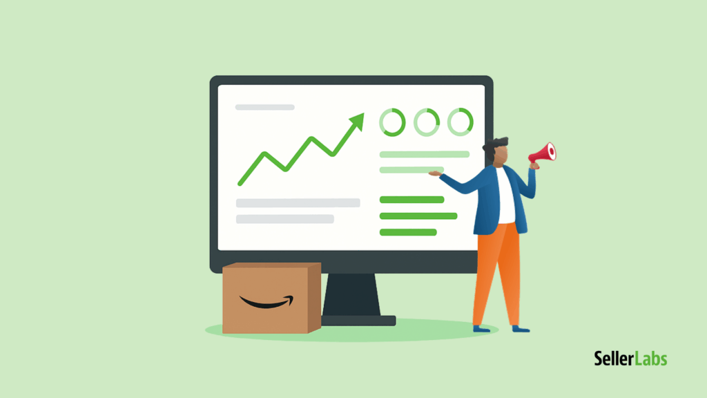 An Amazon seller is analyzing performance data on a dashboard representing profit tracking and growth.
