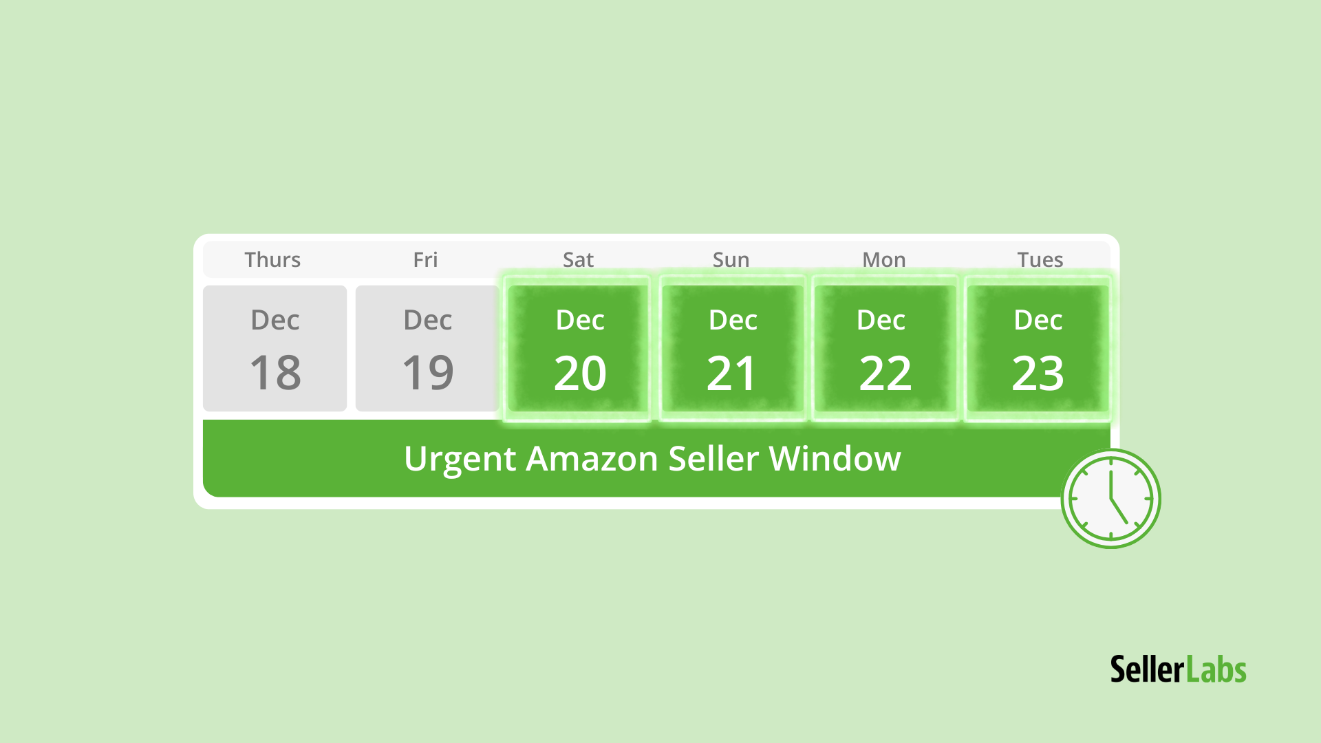 Calendar graphic highlighting the Amazon FBA holiday cutoff 2025, with December 20–23 emphasized as the urgent seller window.