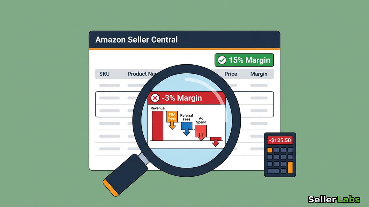 Amazon seller profitability 2026 — per-SKU profit tracking dashboard showing contribution margins and break-even ACoS