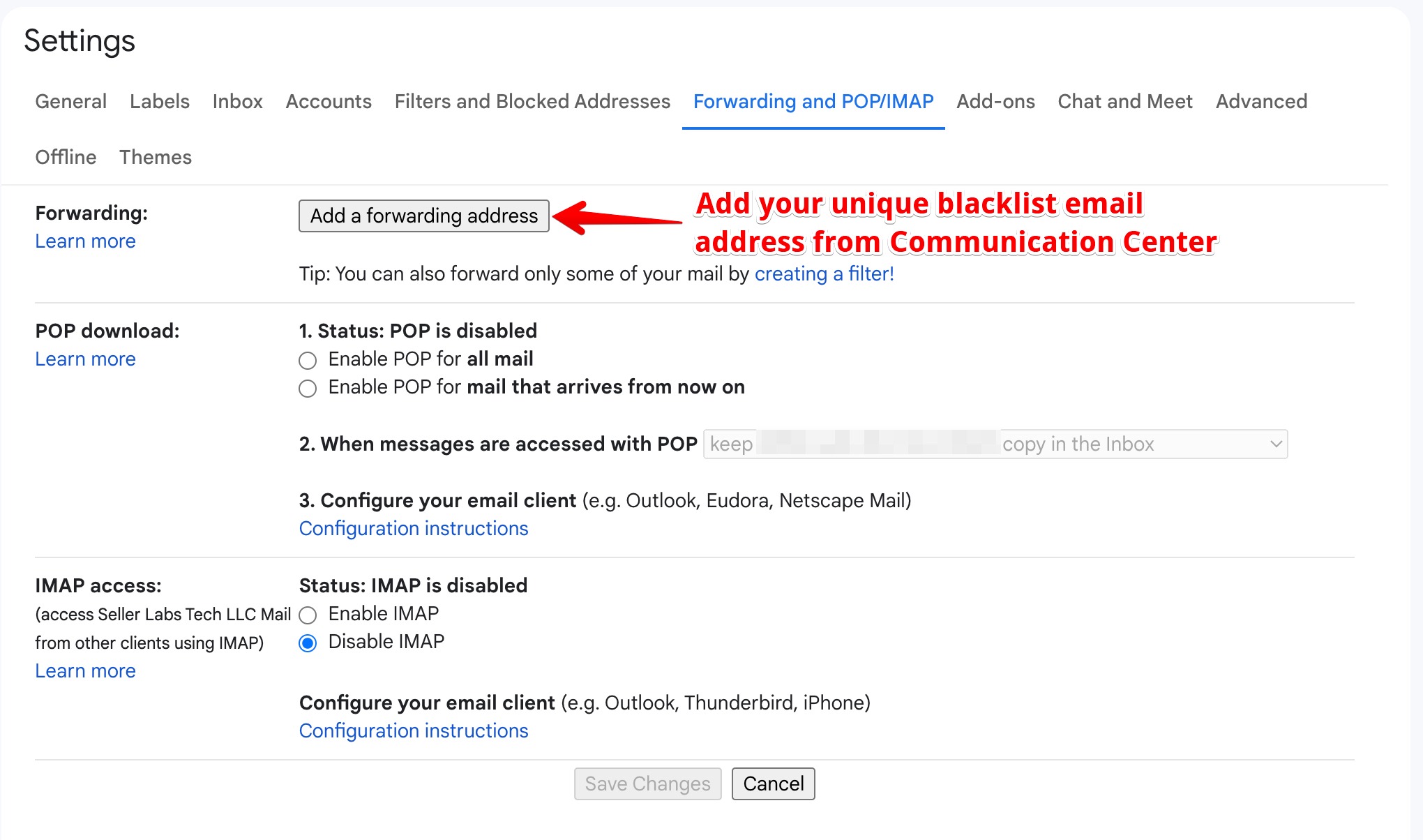 Google email forwarding address 