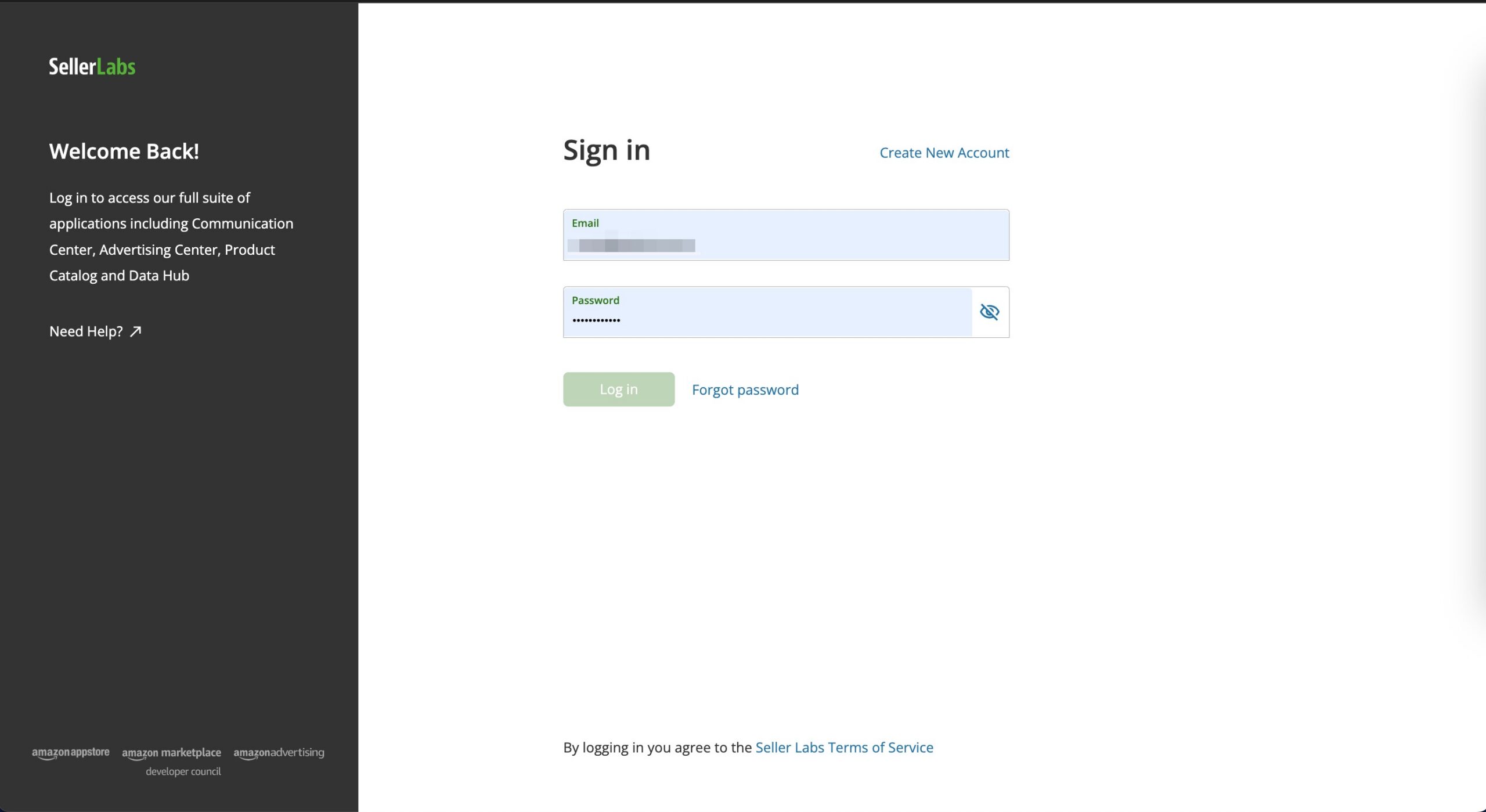 Seller labs Log in page