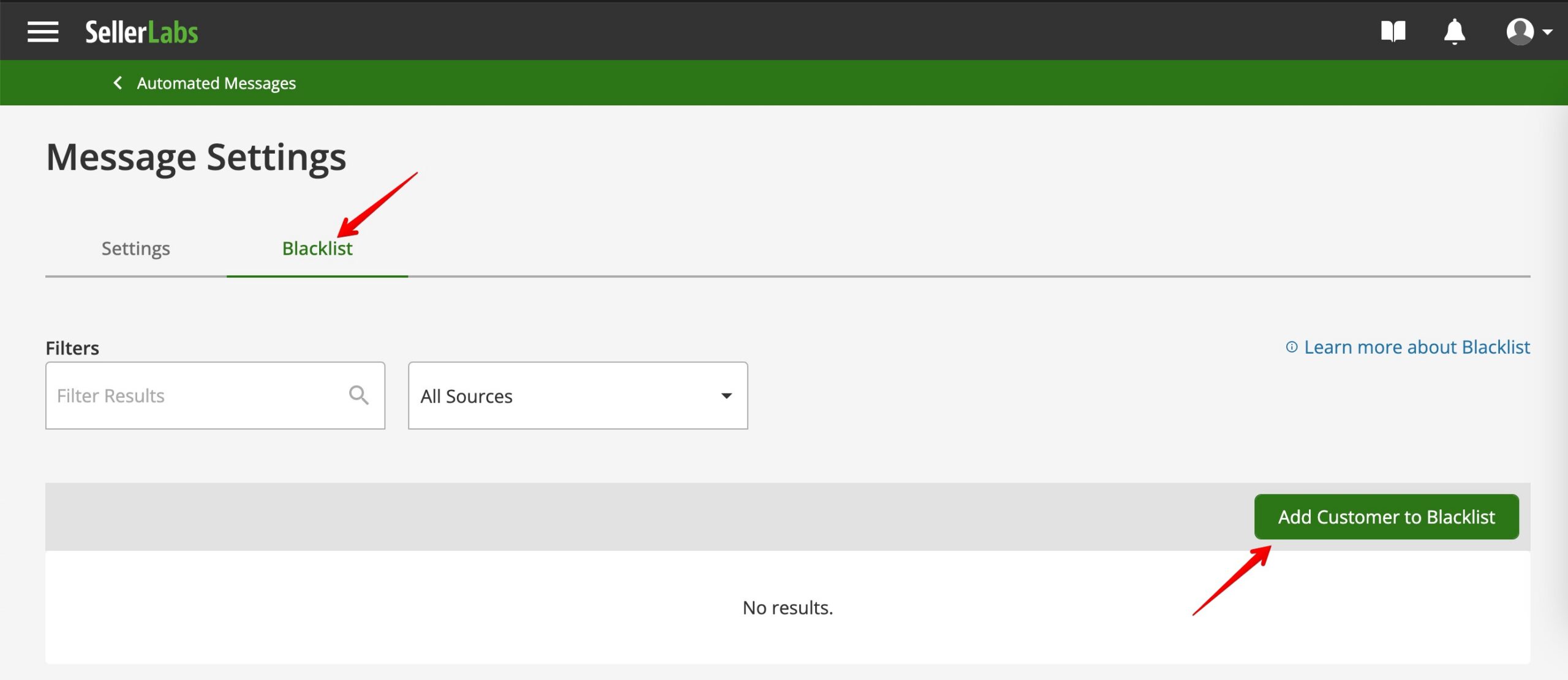 Seller Labs Feedback Genius Blacklist app page
