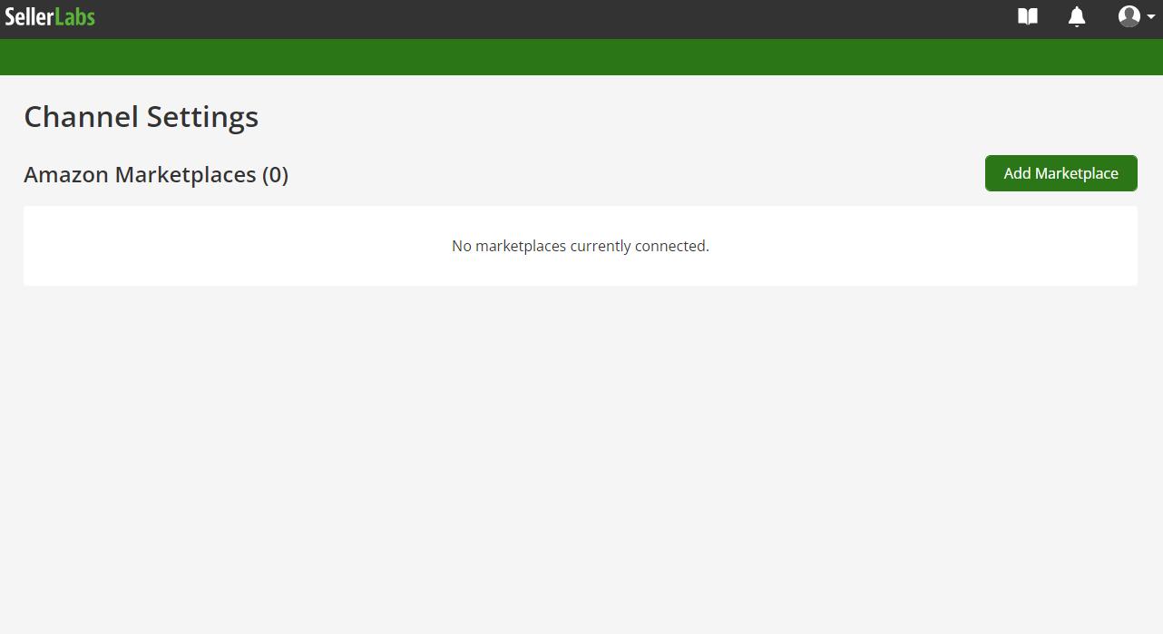 Seller labs marketplace Settings page