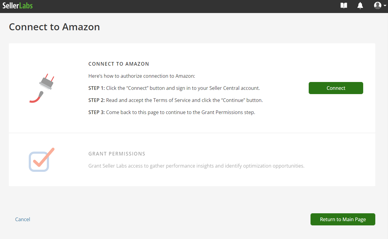 Seller Labs steps to connecting an Amazon Marketplace