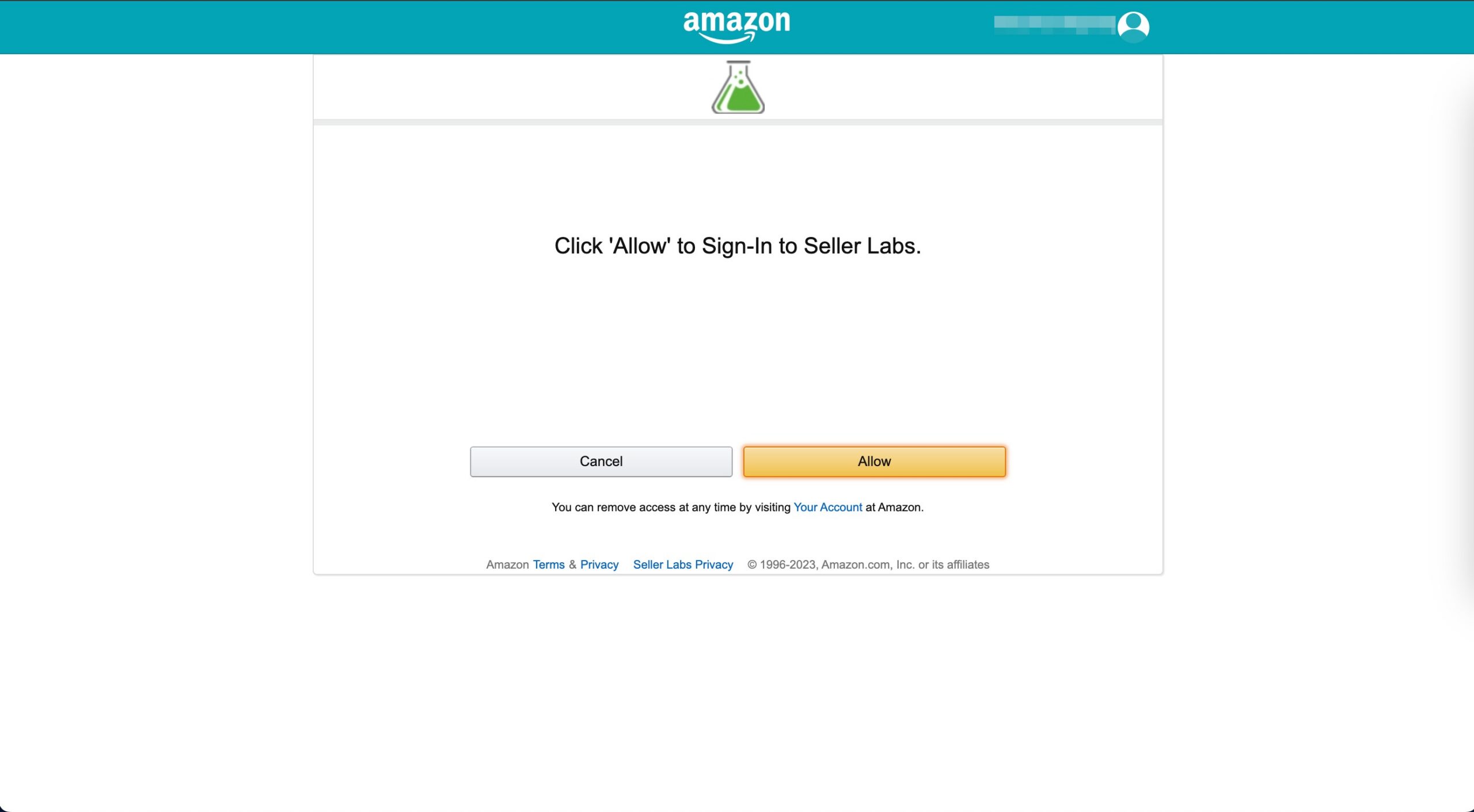 Seller Central prompt to allow sign-in to Seller Labs 